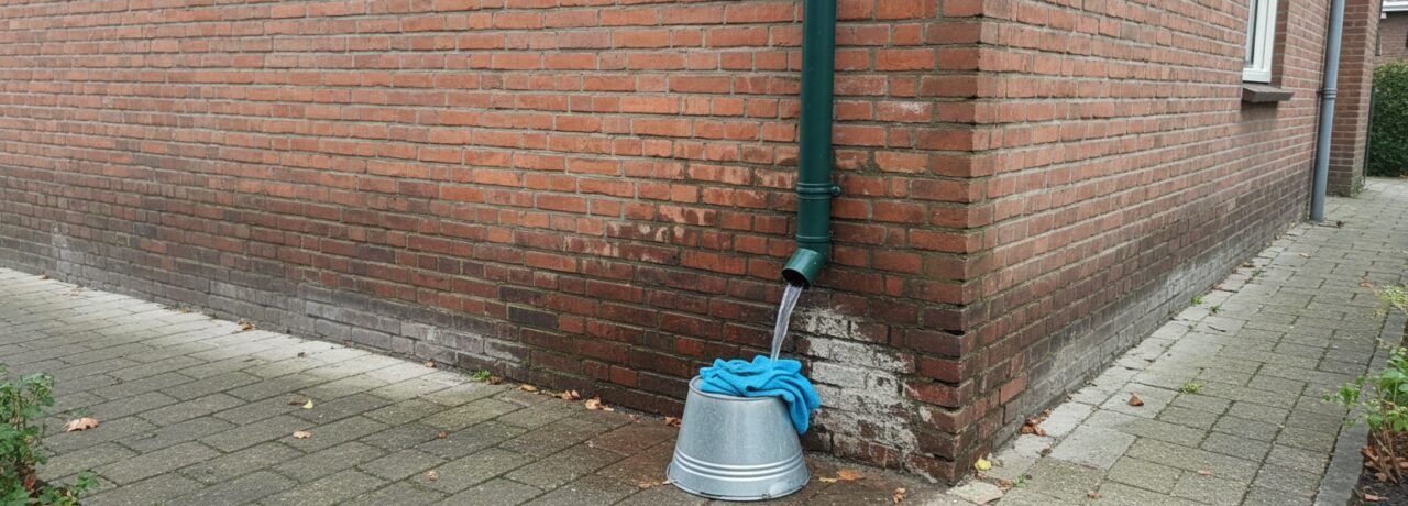 Hoe ga je om met water dat langs de regenpijp direct de gevel in loopt?