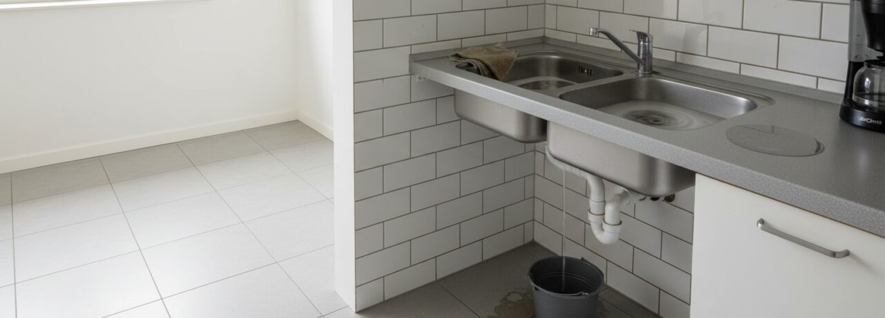 Wat is een verstopte keukenafvoer in een spoelkeuken op kantoor?
