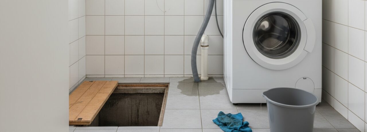 What does a sewer blockage at a neighbor's property line mean?