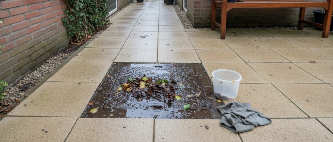 Terras afvoer verstopt laten ontstoppen